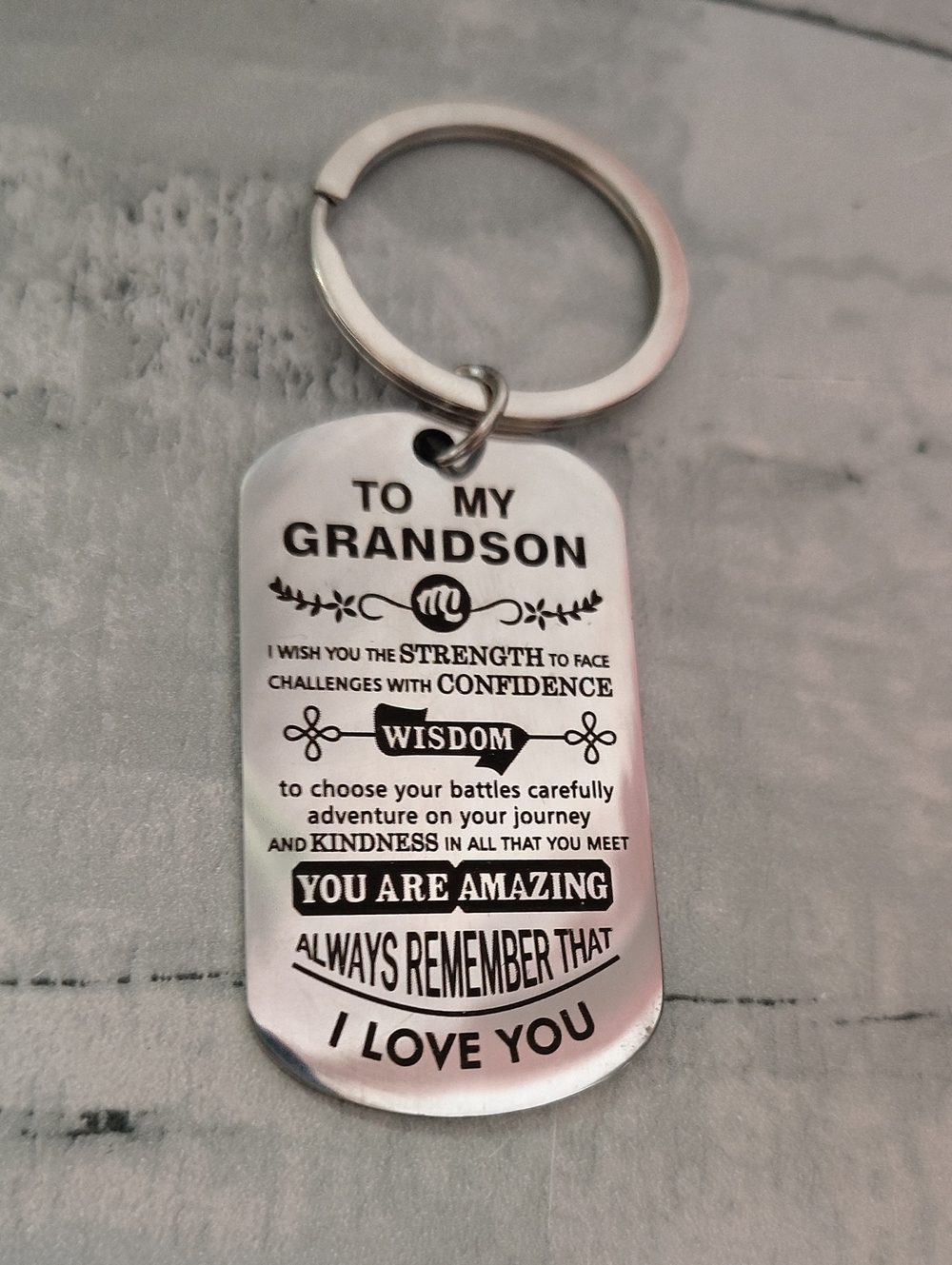 🔑Grandson Inspirational Stainless Steel Keychain - Silver